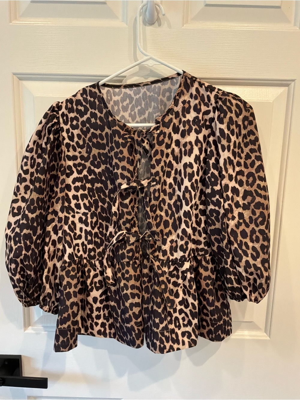 Leopard Print Tie-Front Blouse - Brown/Black